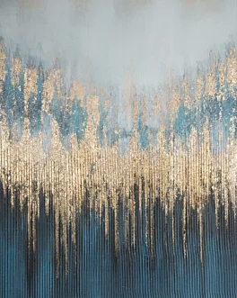 Obraz abstrakcja granatowo, złoty ręcznie malowany na płótnie 80x100 cm MIRAGE 1