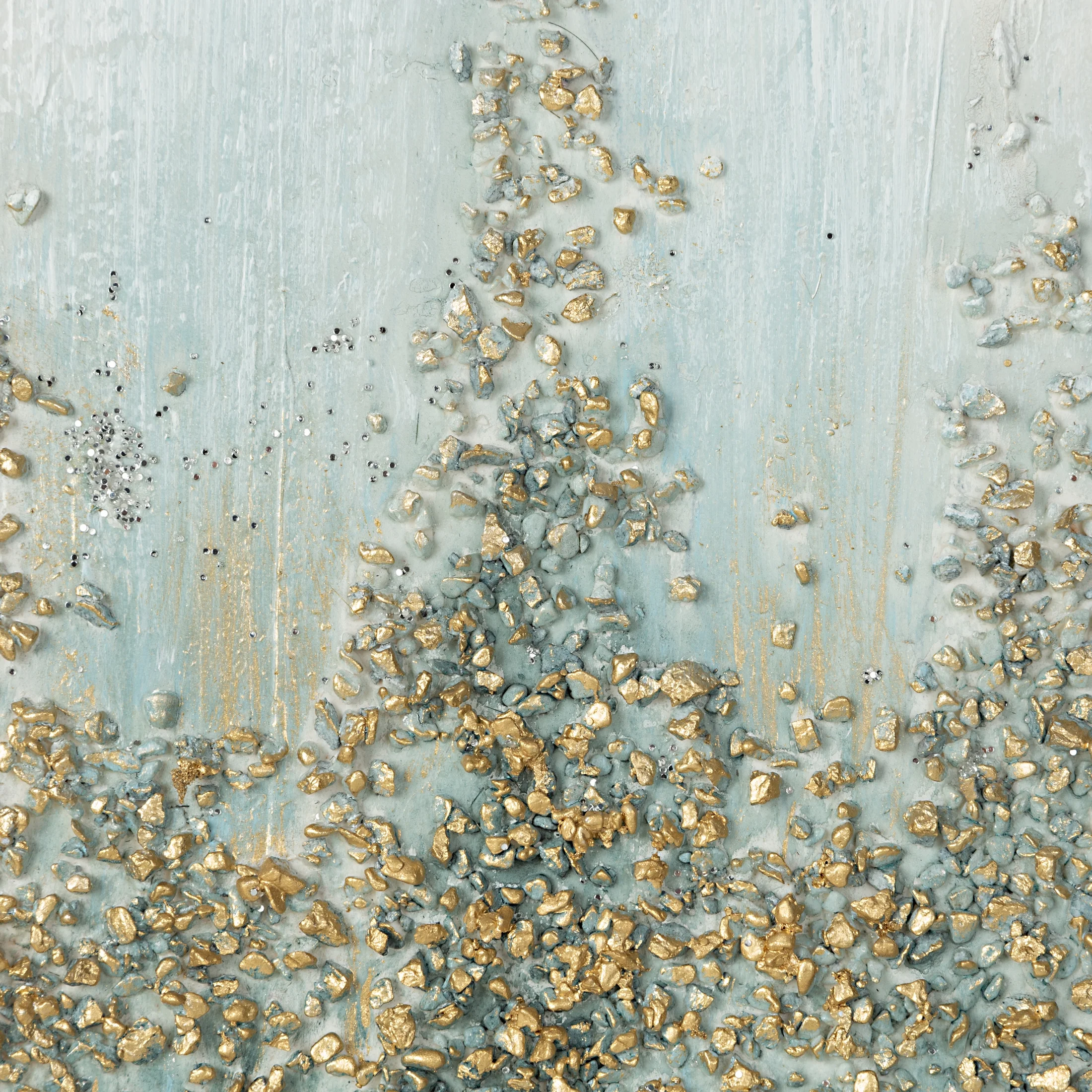 Obraz abstrakcja jasnoniebieski ręcznie malowany na płótnie, z drobnymi złotymi kamykami i brokatem 60x80 cm ABSTRACT