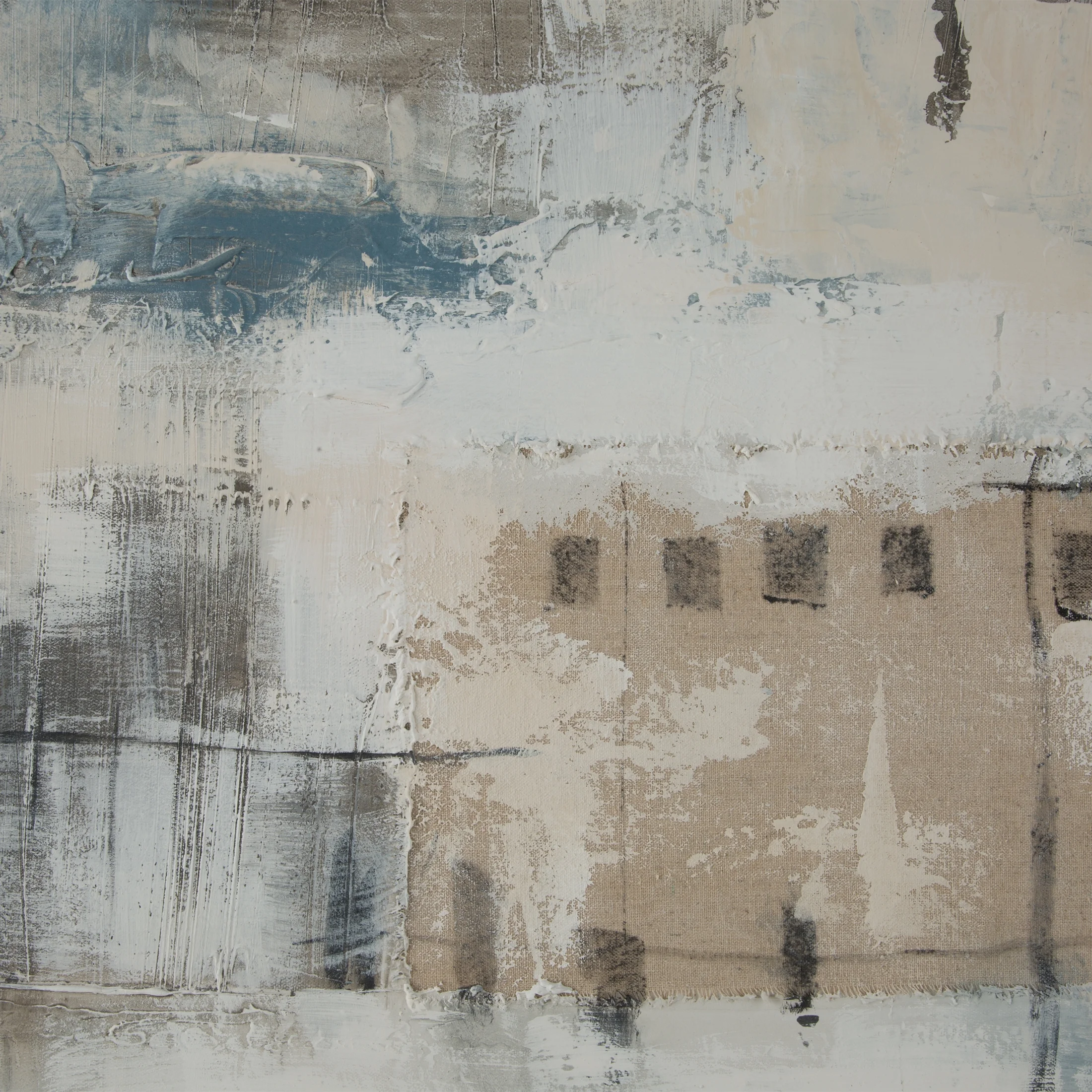 Obraz abstrakcja kremowo, szary ręcznie malowany na płótnie 60x80 cm COLLAGE 1