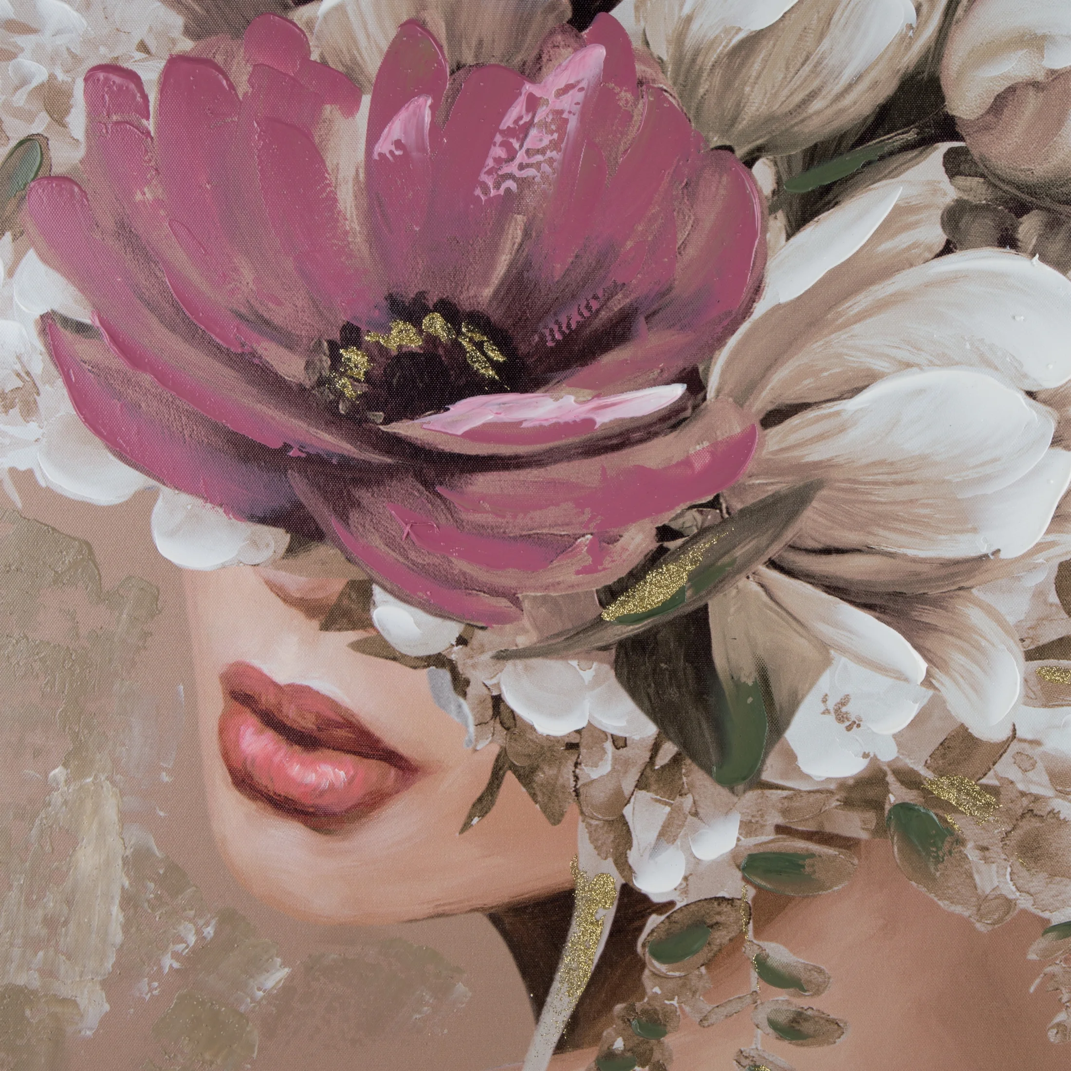 Obraz postaci beżowo, bordowy ręcznie malowany na płótnie 80x100 cm BLOSSOM 2