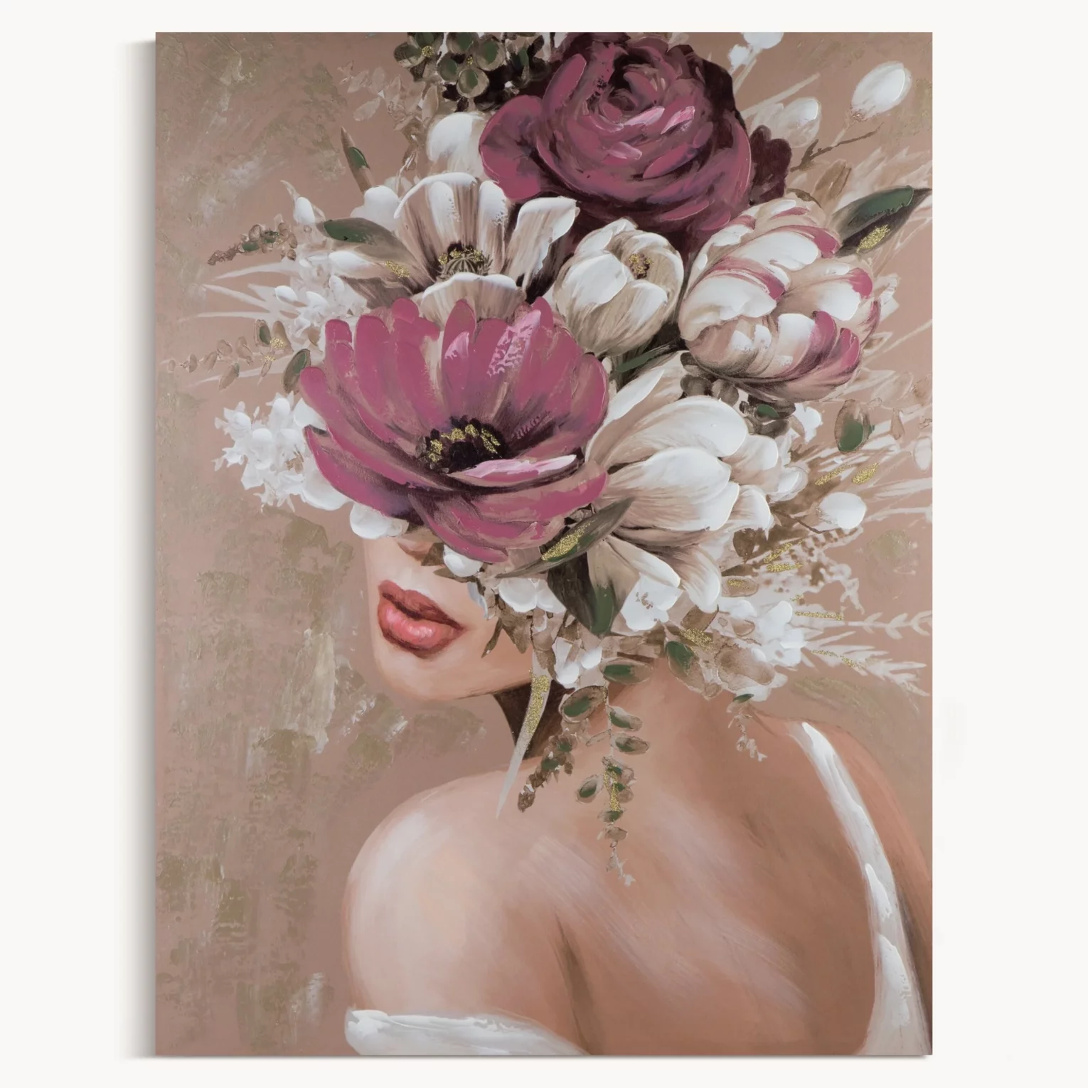Obraz postaci beżowo, bordowy ręcznie malowany na płótnie 80x100 cm BLOSSOM 2