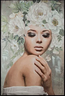 Obraz postaci popielato, zielony ręcznie malowany na płótnie 80x120 cm BLUSH 1