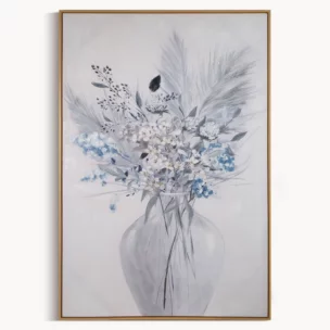 Obraz roślinny biało, szary ręcznie malowany na płótnie 80x120 cm
