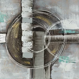 Obraz abstrakcja beżowo, turkusowy ręcznie malowany na pł&oacute;tnie 80x80 cm CIRCLE