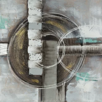 Obraz abstrakcja beżowo, turkusowy ręcznie malowany na płótnie 80x80 cm CIRCLE