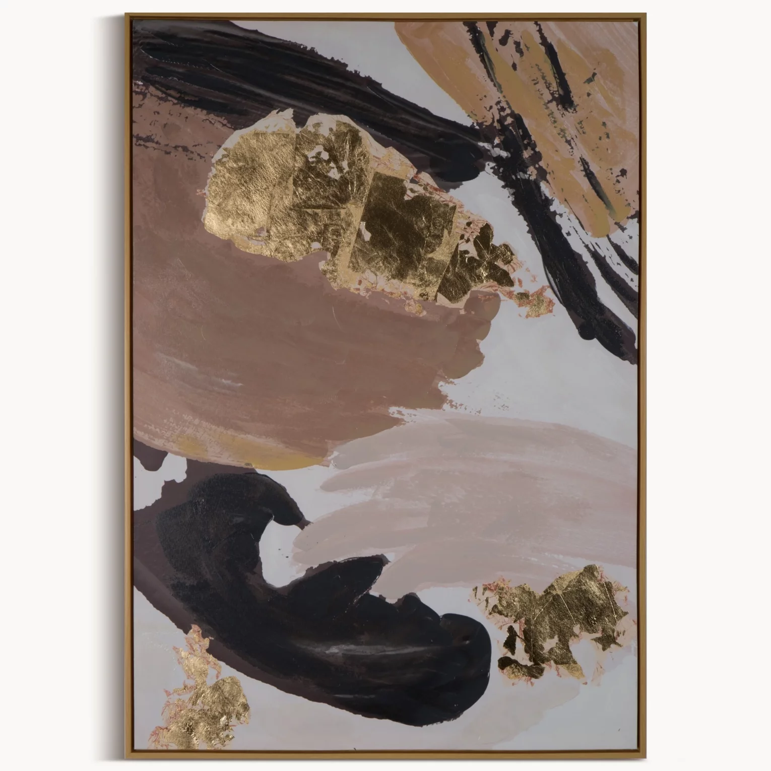 Obraz abstrakcja beżowo, czarny malowany ręcznie na płótnie oprawiony w ramę 70x100 cm COLLAGE 3