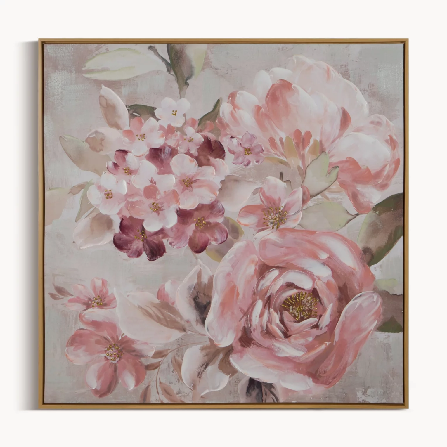 Obraz roślinny ciemnoróżowo, beżowy ręcznie malowany na płótnie 80x80 cm FLORA