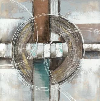 Obraz abstrakcja beżowo, turkusowy ręcznie malowany na płótnie 80x80 cm GEO