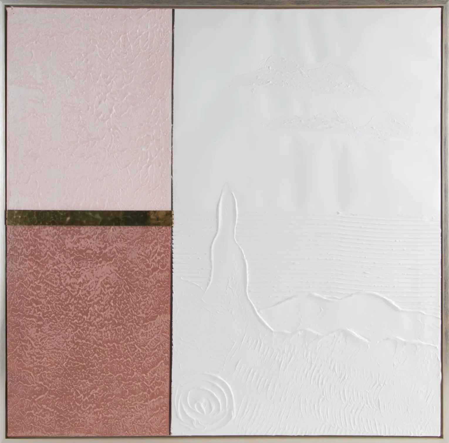 Obraz abstrakcja biało, różowy ręcznie malowany na płótnie kolaż 80x80 cm GEOMETRIC 3