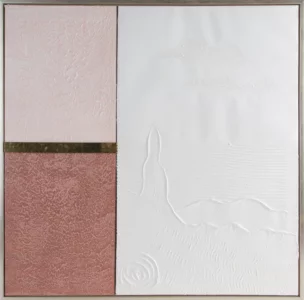 Obraz abstrakcja biało, różowy ręcznie malowany na płótnie kolaż 80x80 cm GEOMETRIC 3