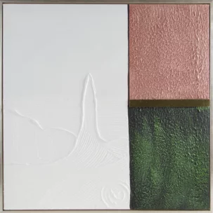 Obraz abstrakcja biało, różowy ręcznie malowany na płótnie kolaż 80x80 cm GEOMETRIC 3