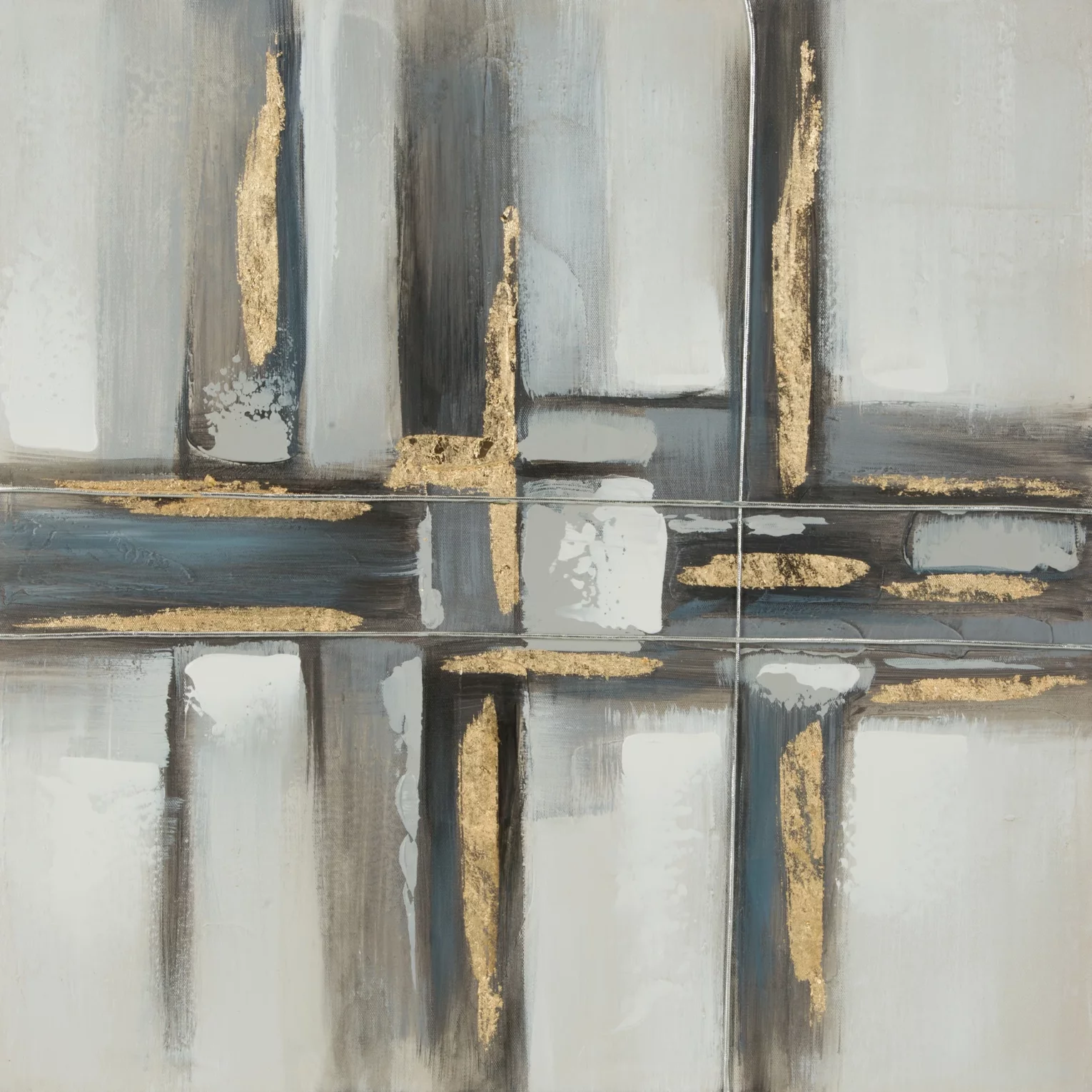 Obraz abstrakcja stalowo, złoty ręcznie malowany na płótnie kolaż 60x60 cm GEOMETRY