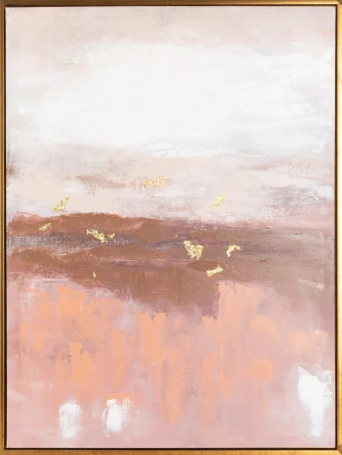 Obraz abstrakcja różowy ręcznie malowany na płótnie w złotej ramce 60x80 cm ILLUSION 2