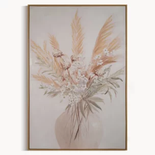 Obraz roślinny biało, naturalny ręcznie malowany na płótnie kolaż 80x120 cm KITTY