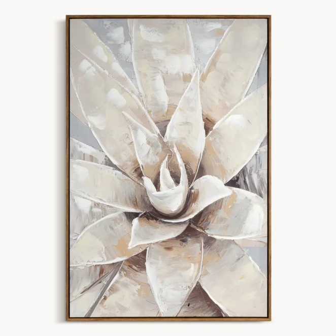 Obraz kremowo-beżowy ręcznie malowany na płótnie z motywem inspirowaną naturą 60x90 cm