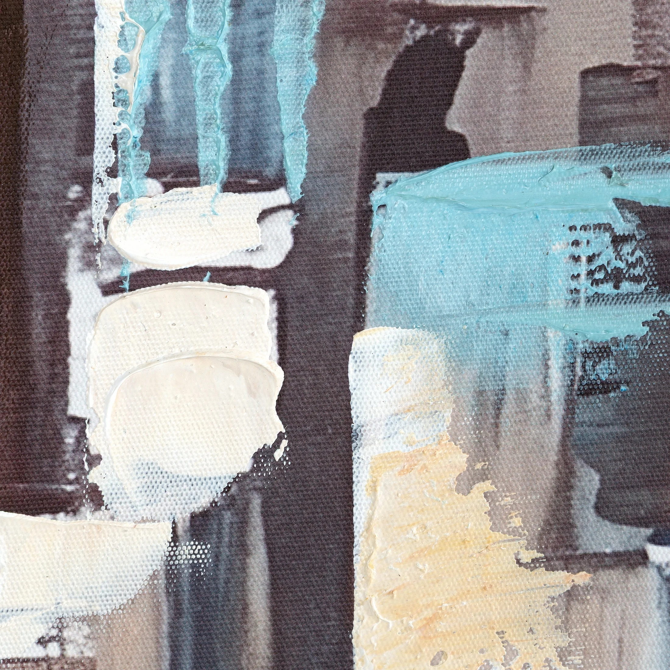 Obraz kremowo-jasnobrązowy ręcznie malowany przedstawiający widok metropolii 120x60 cm