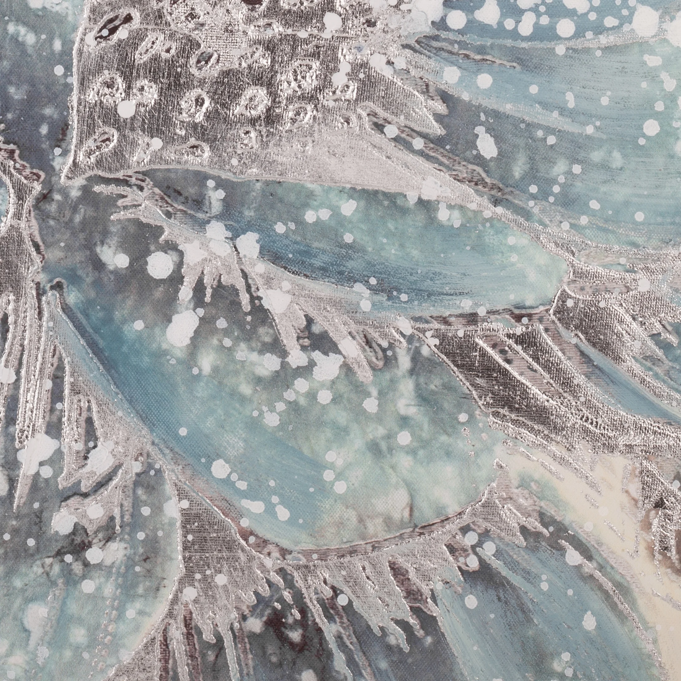 Obraz kwiatowy niebieski ręcznie malowany na płótnie ze srebrnymi elementami 90x90 cm SILVERY 2