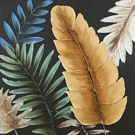 Obraz roślinny czarno, pomarańczowy ręcznie malowane na pł&oacute;tnie liście 60x60 cm LEAVES 1