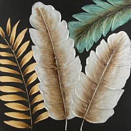 Obraz roślinny czarno, beżowy ręcznie malowane na pł&oacute;tnie liście 60x60 cm LEAVES 1