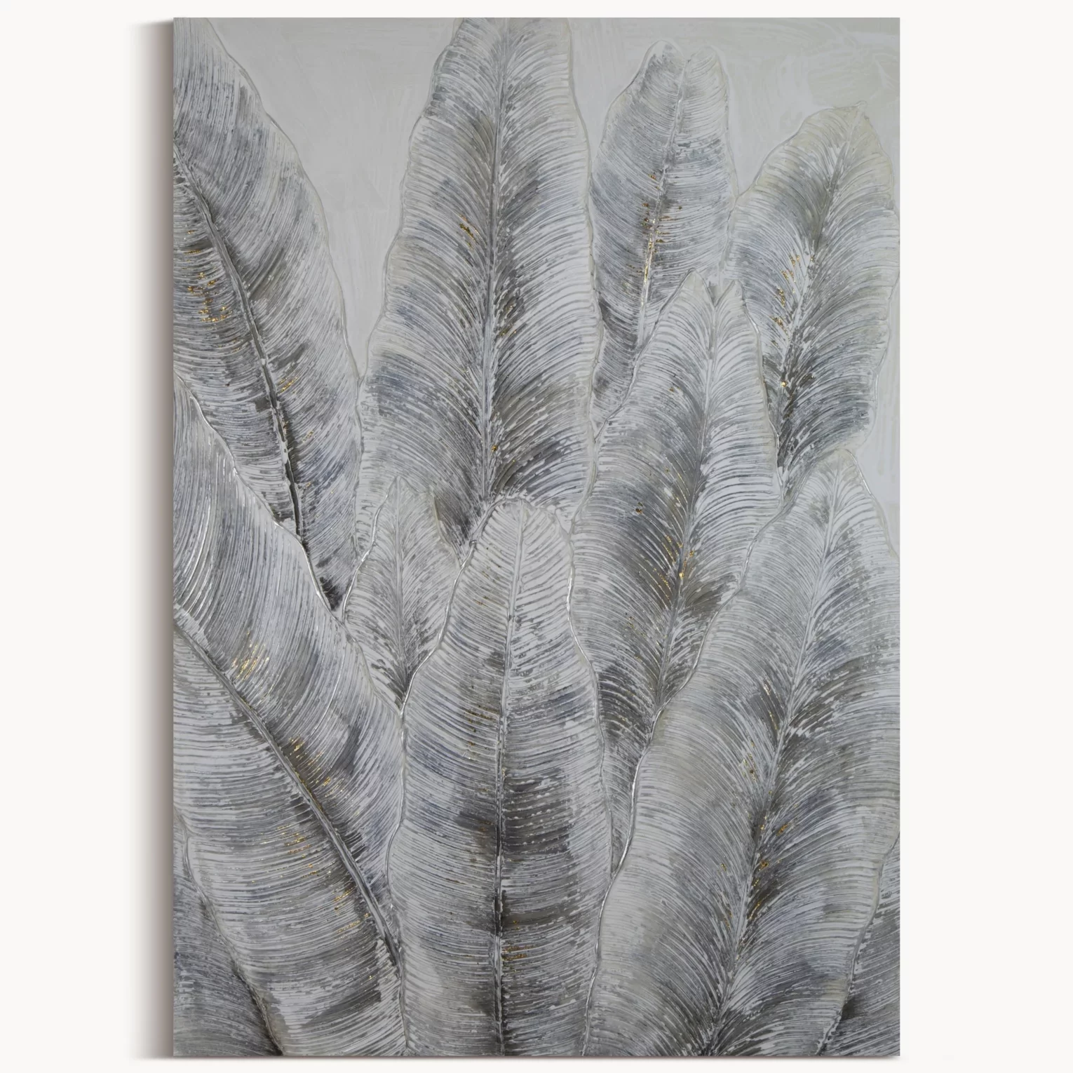 Obraz roślinny szary ręcznie malowany na płótnie 90x120 cm