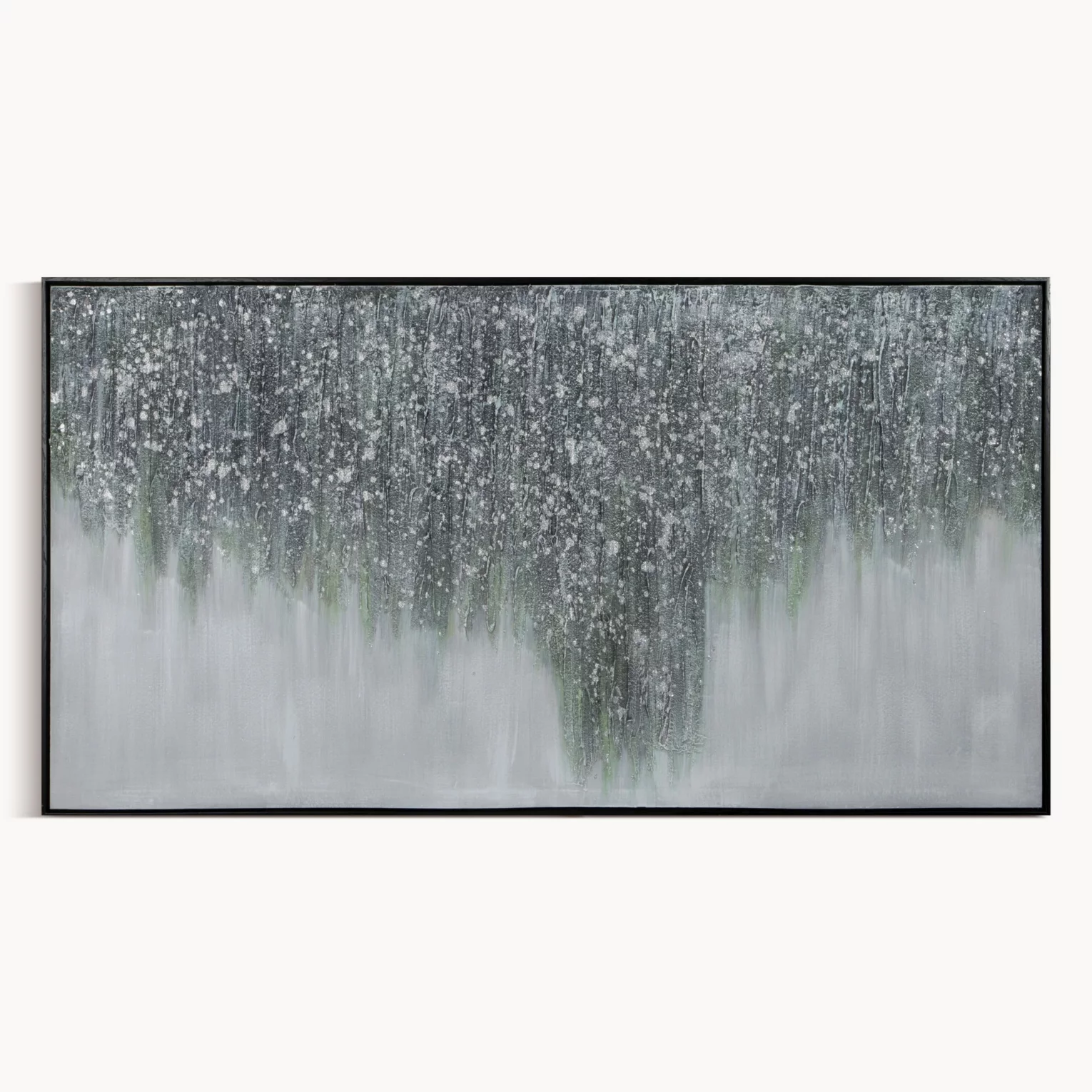 Obraz abstrakcja szaro, zielony ręcznie malowany na płótnie oprawiony w ramę 140x70 cm MIRAGE 2