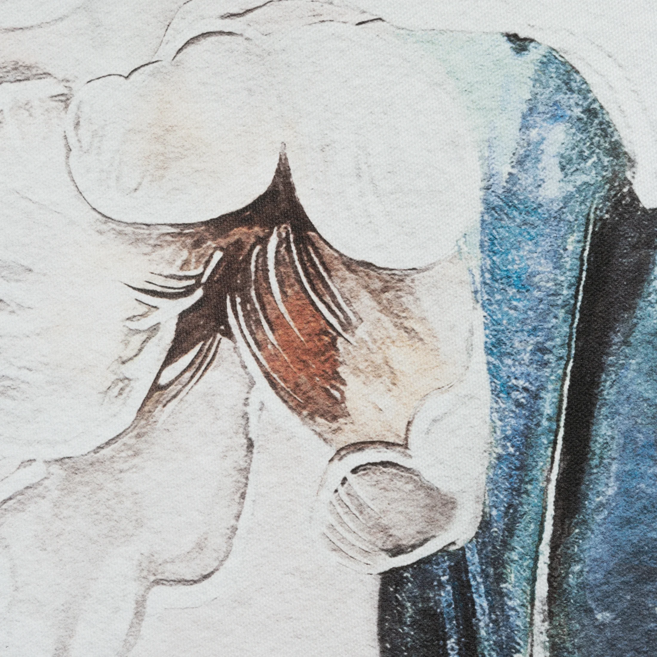 Obraz z kwiatami beżowo, turkusowy nadruk delikatnych storczyków na płótnie oprawiony w ramę 50x70 cm