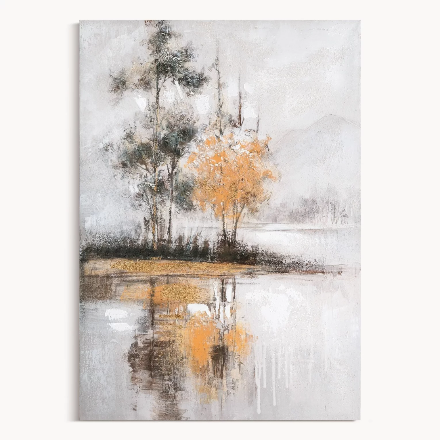 Obraz pejzaż popielato, miedziany ręcznie malowany na płótnie 70x100 cm