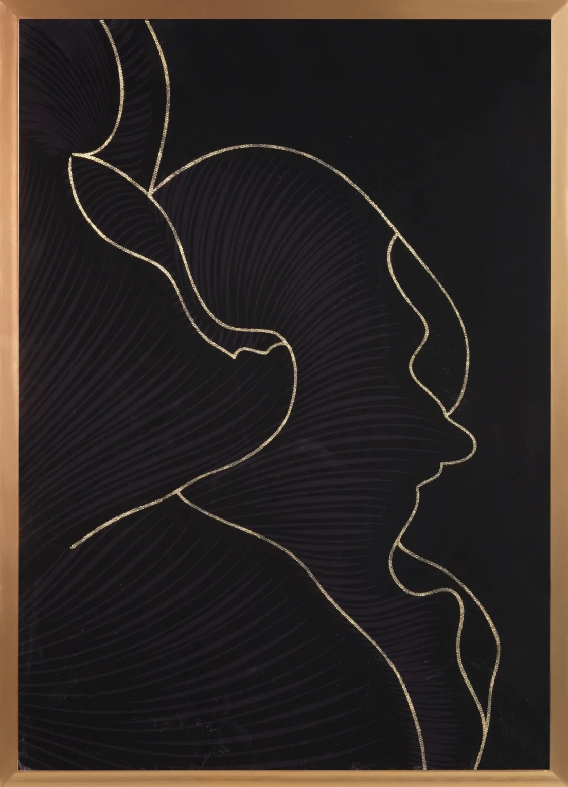 Obraz abstrakcja czarny ze złotym błyszczącym nadrukiem w złotej ramie 53x73 cm PEONIA 6 LIMITED COLLECTION