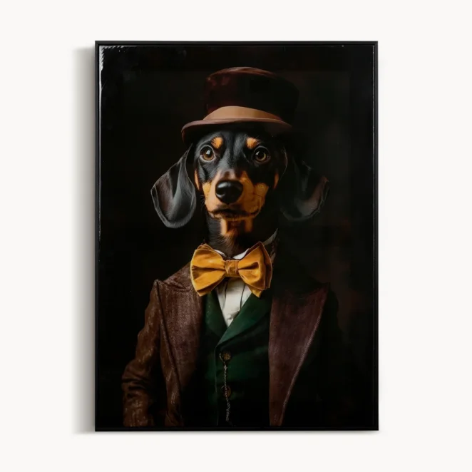 Obraz pies w eleganckim stroju nadruk na płótnie 45x60 cm kolekcja ROYAL