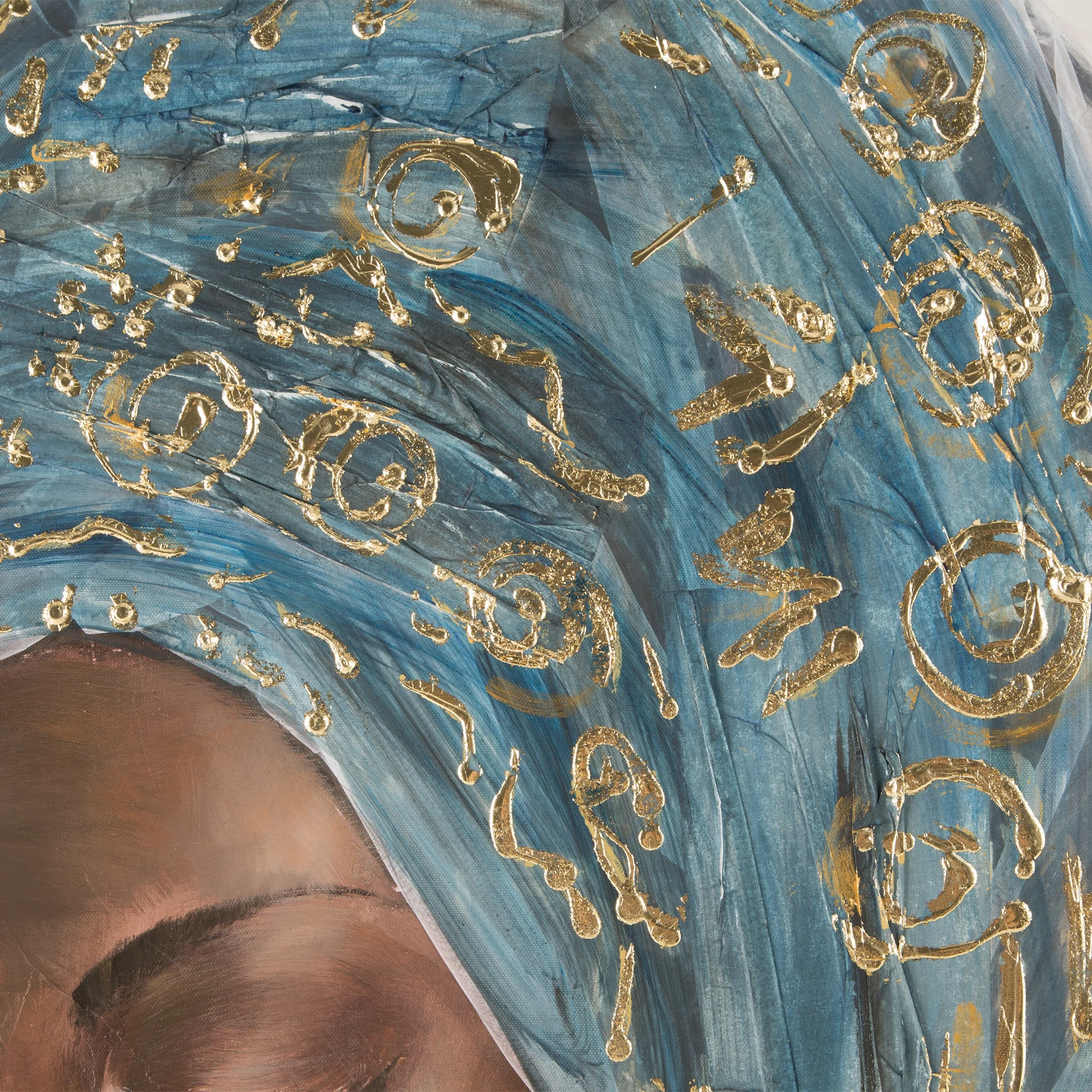 Obraz postaci beżowo, niebieski ręcznie malowany na płótnie portret kobiety w turbanie 60x80 cm BEAUTY 2