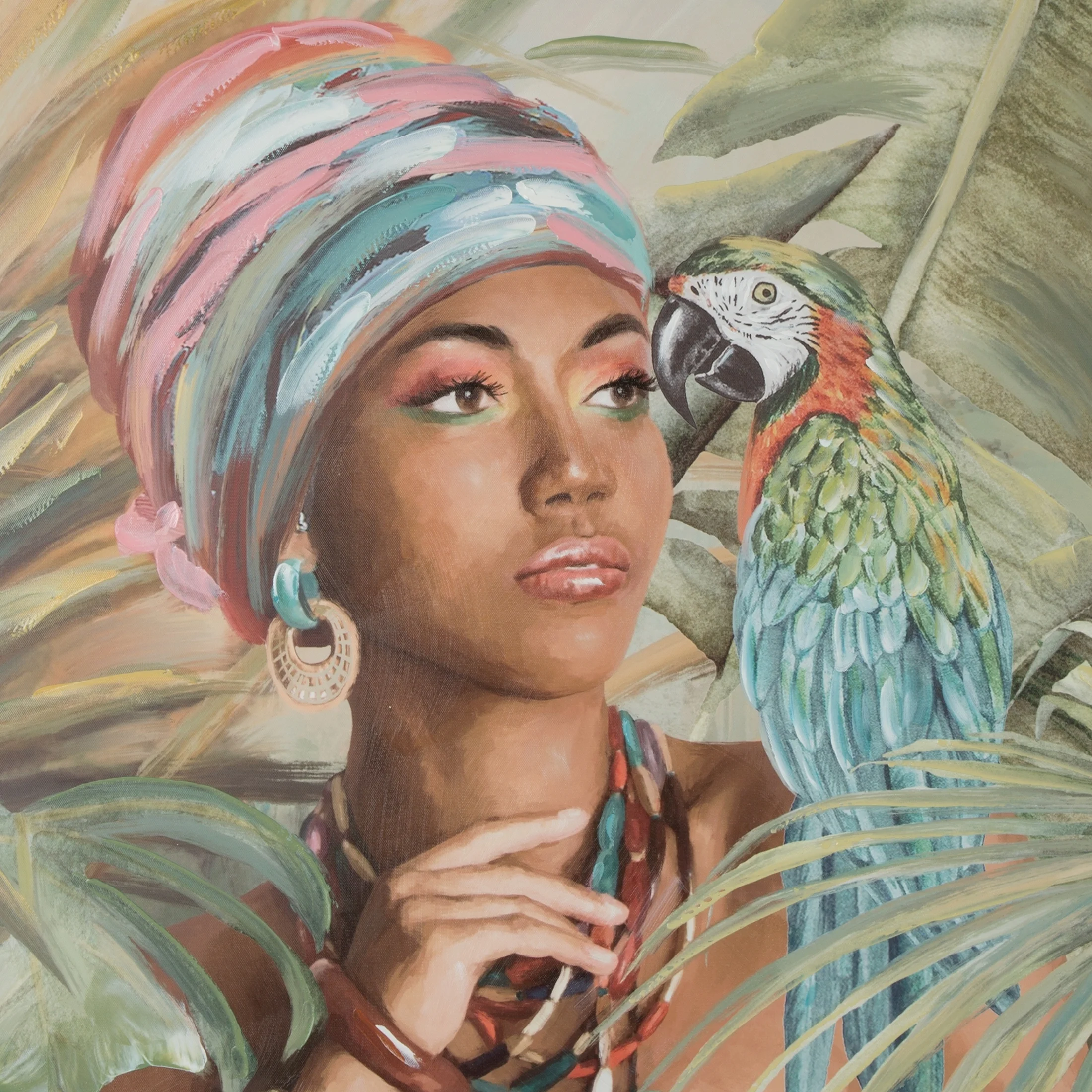 Obraz postaci zielono, turkusowy ręcznie malowany na płótnie 80x120 cm SENSUAL 2
