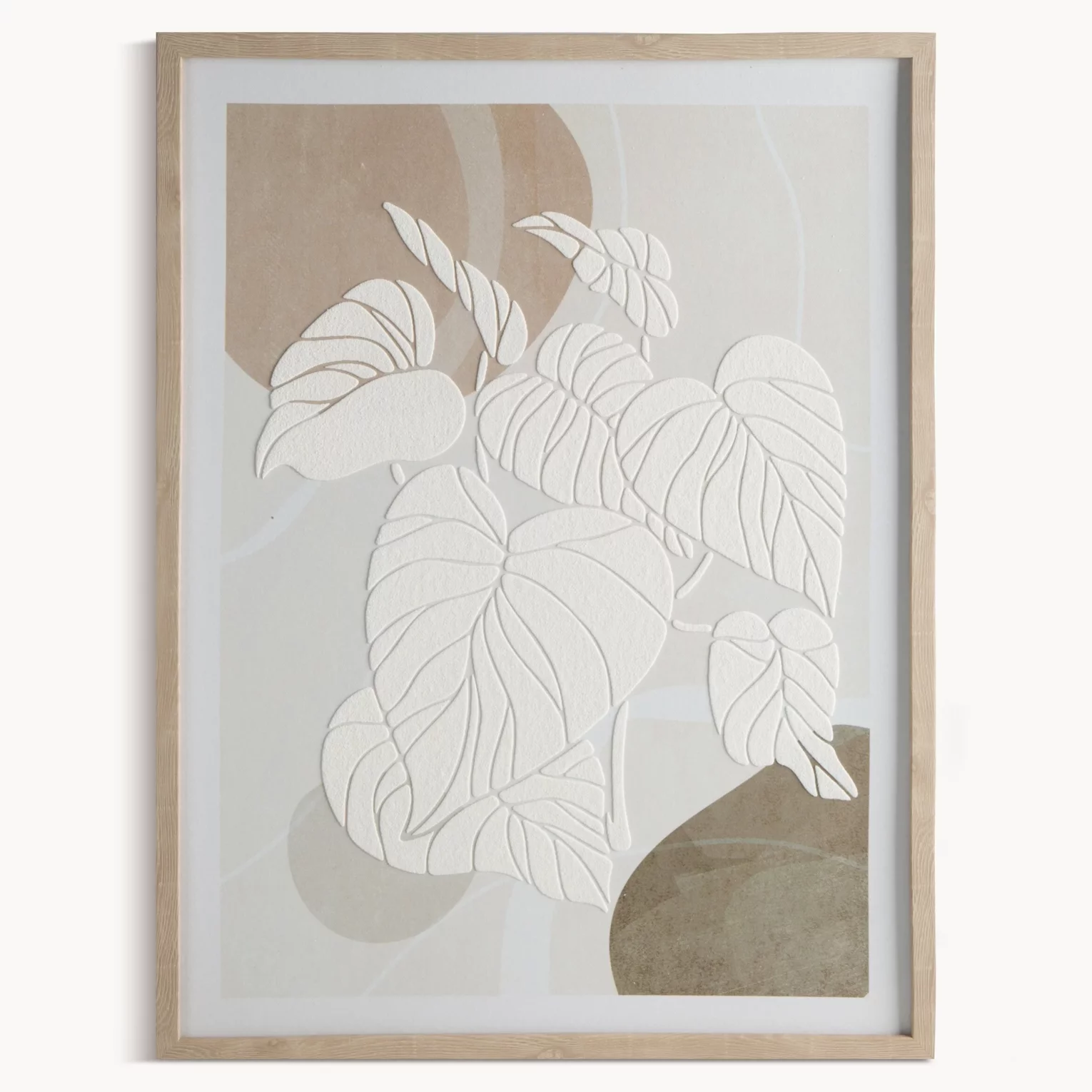 Obraz abstrakcja biało, beżowy malowany na płótnie w stylu boho oprawiony w ramę 45x60 cm