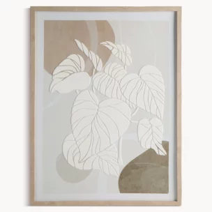 Obraz abstrakcja biało, beżowy malowany na płótnie w stylu boho oprawiony w ramę 45x60 cm
