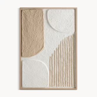 Obraz abstrakcja biało, beżowy z wyraźną strukturą w stylu boho oprawiony w ramę 40x60 cm