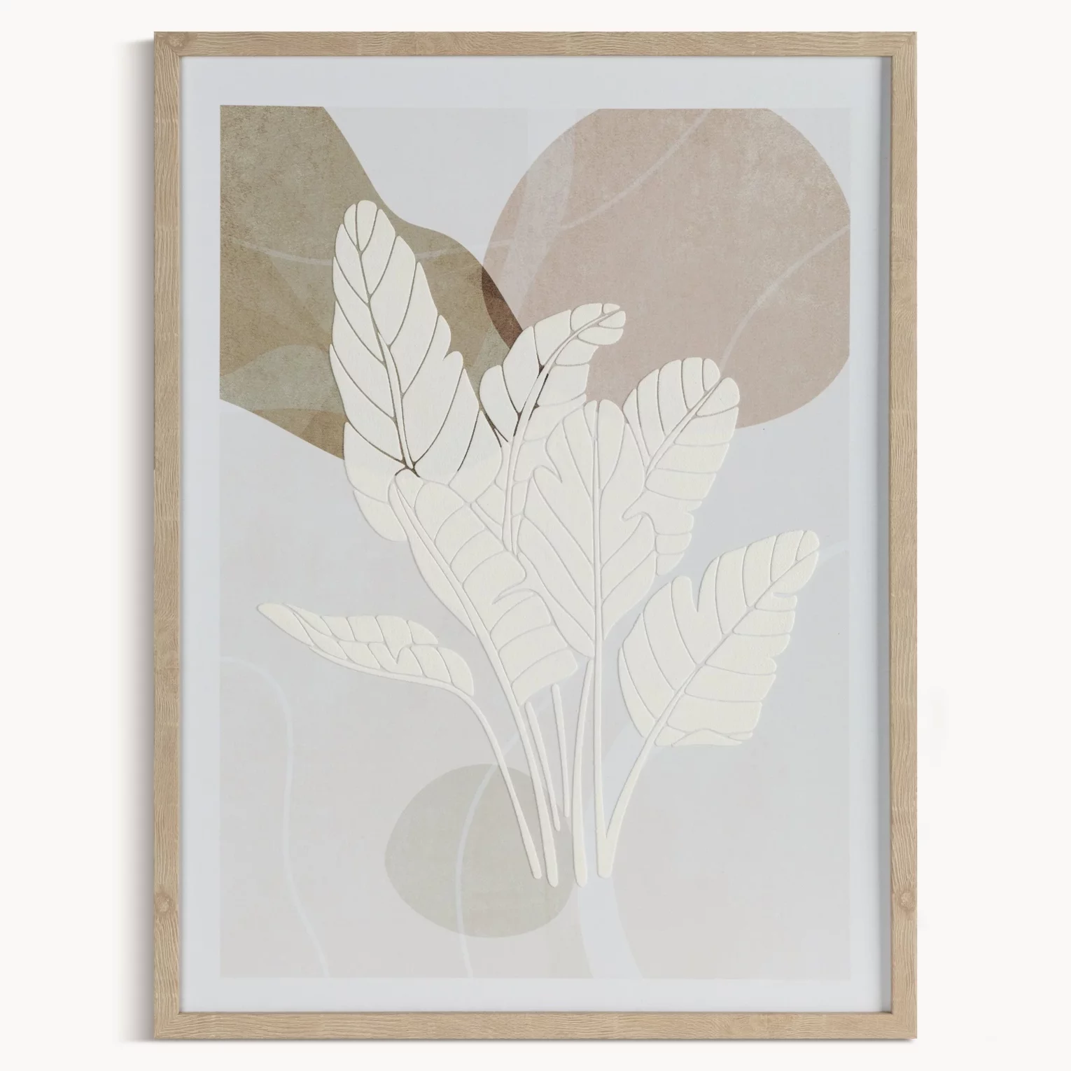 Obraz abstrakcja biało, beżowy malowany na płótnie z wyraźną strukturą w stylu boho oprawiony w ramę 45x60 cm
