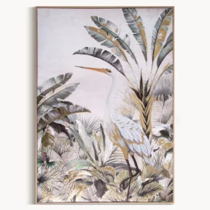 Obraz roślinny biało, beżowy drukowany na płótnie 50x70 cm
