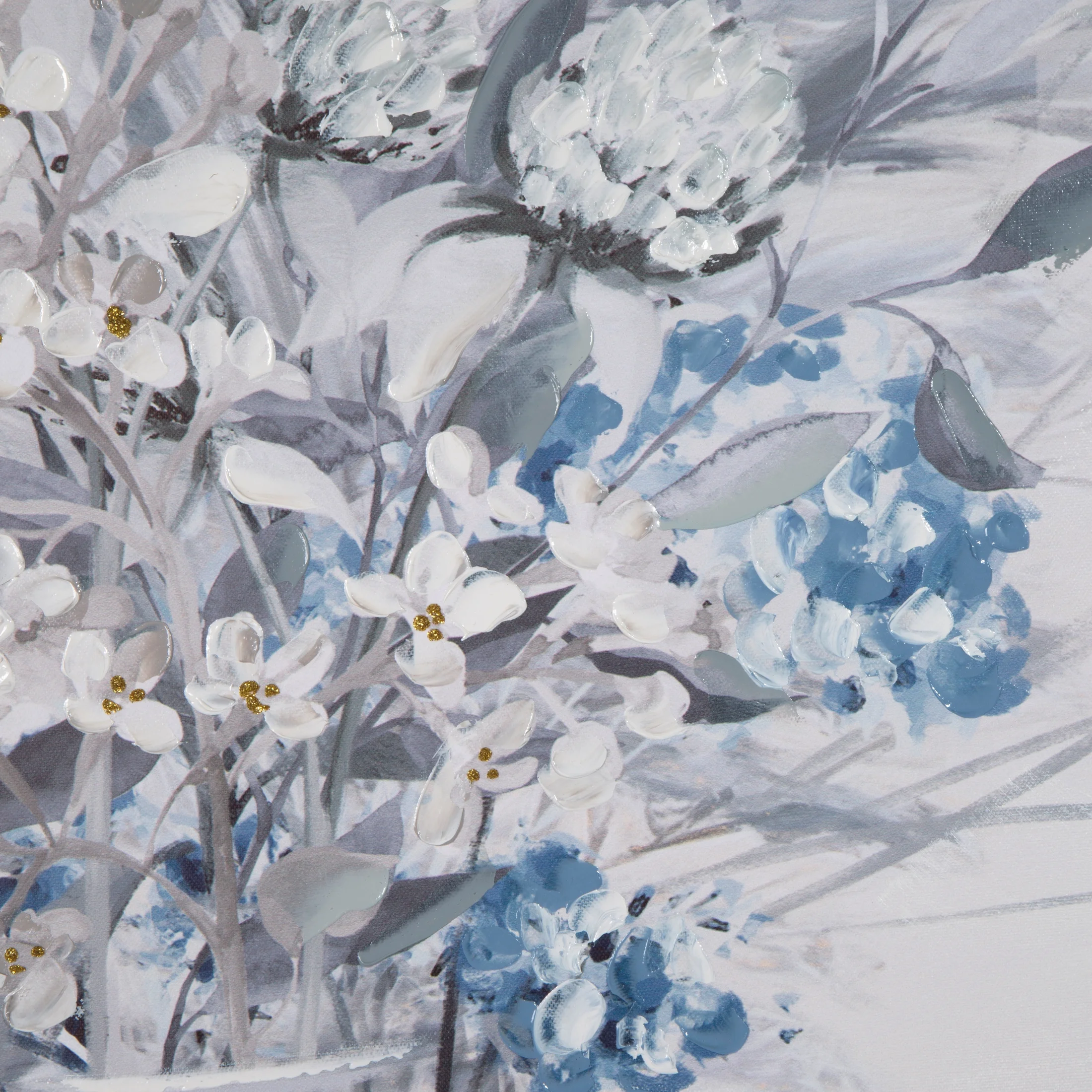 Obraz roślinny biało, szary ręcznie malowany na płótnie 80x120 cm