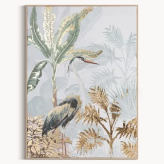 Obraz roślinny biało, zielony na płótnie z motywem tropikalnym 50x70 cm
