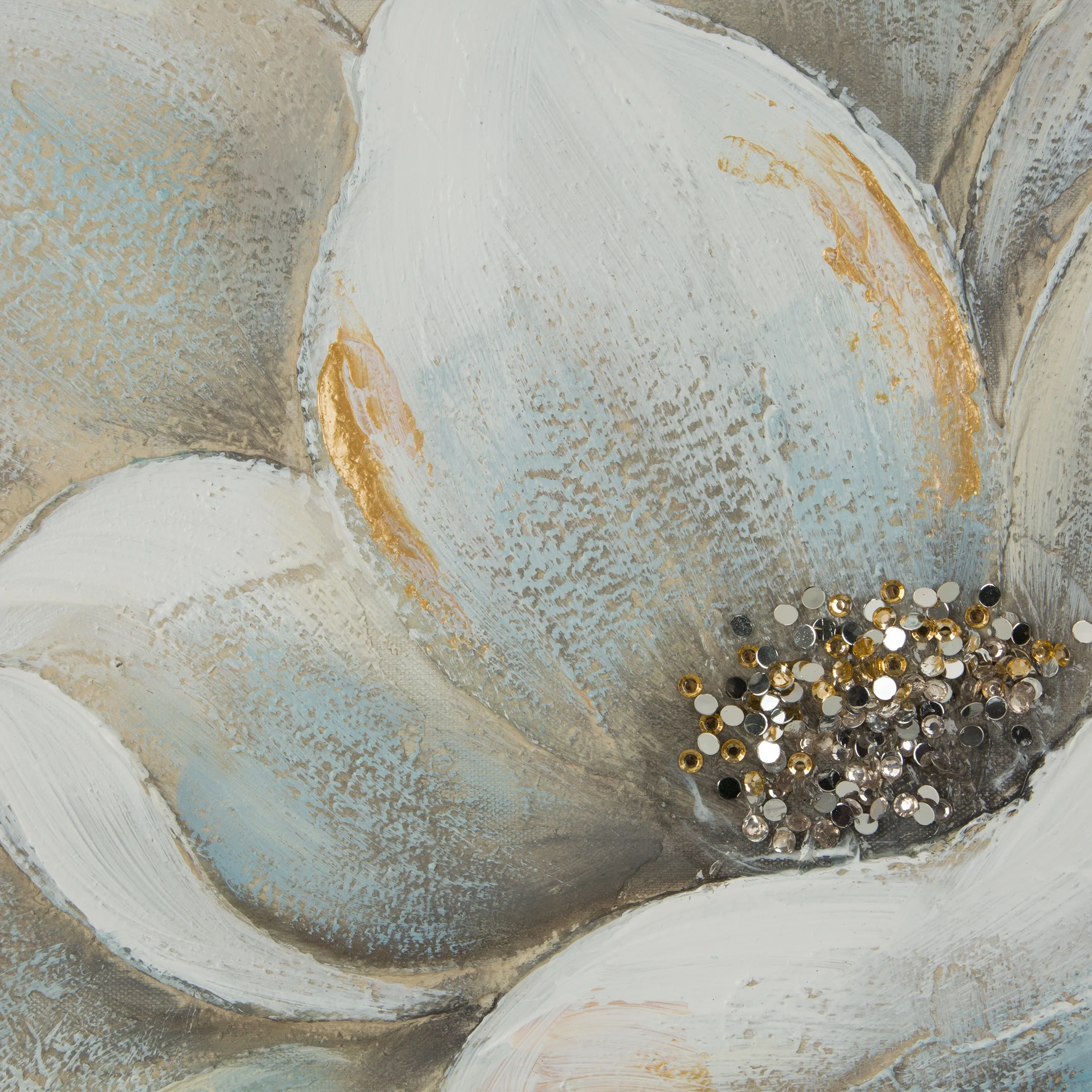 Obraz roślinny czarno, kremowy ręcznie malowany na płótnie 60x60 cm MAGNOLIA