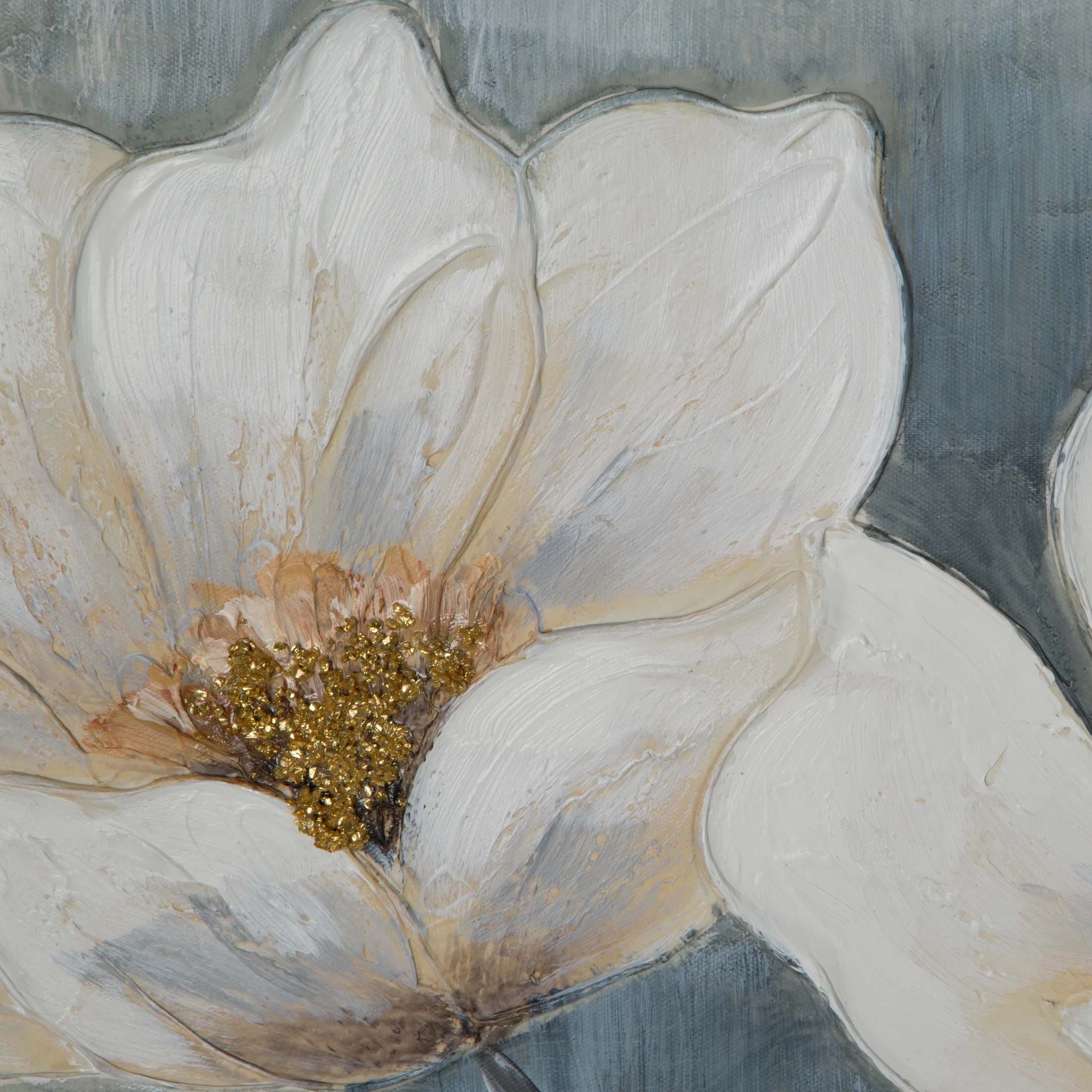 Obraz roślinny popielato, biały ręcznie malowany na płótnie 120x80 cm BLOOM