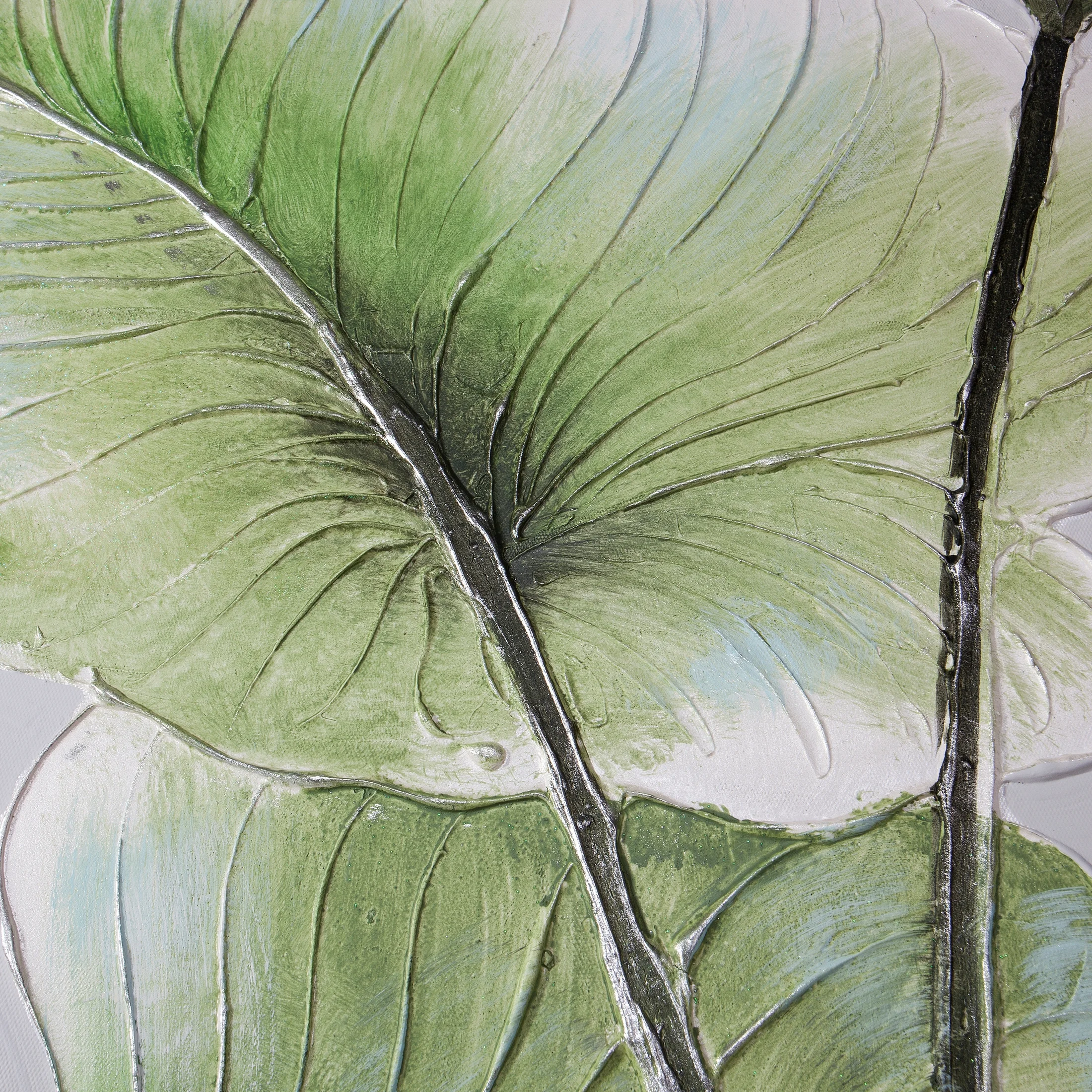 Obraz roślinny zielono, kremowy ręcznie malowany na płótnie 60x90 cm FLORE