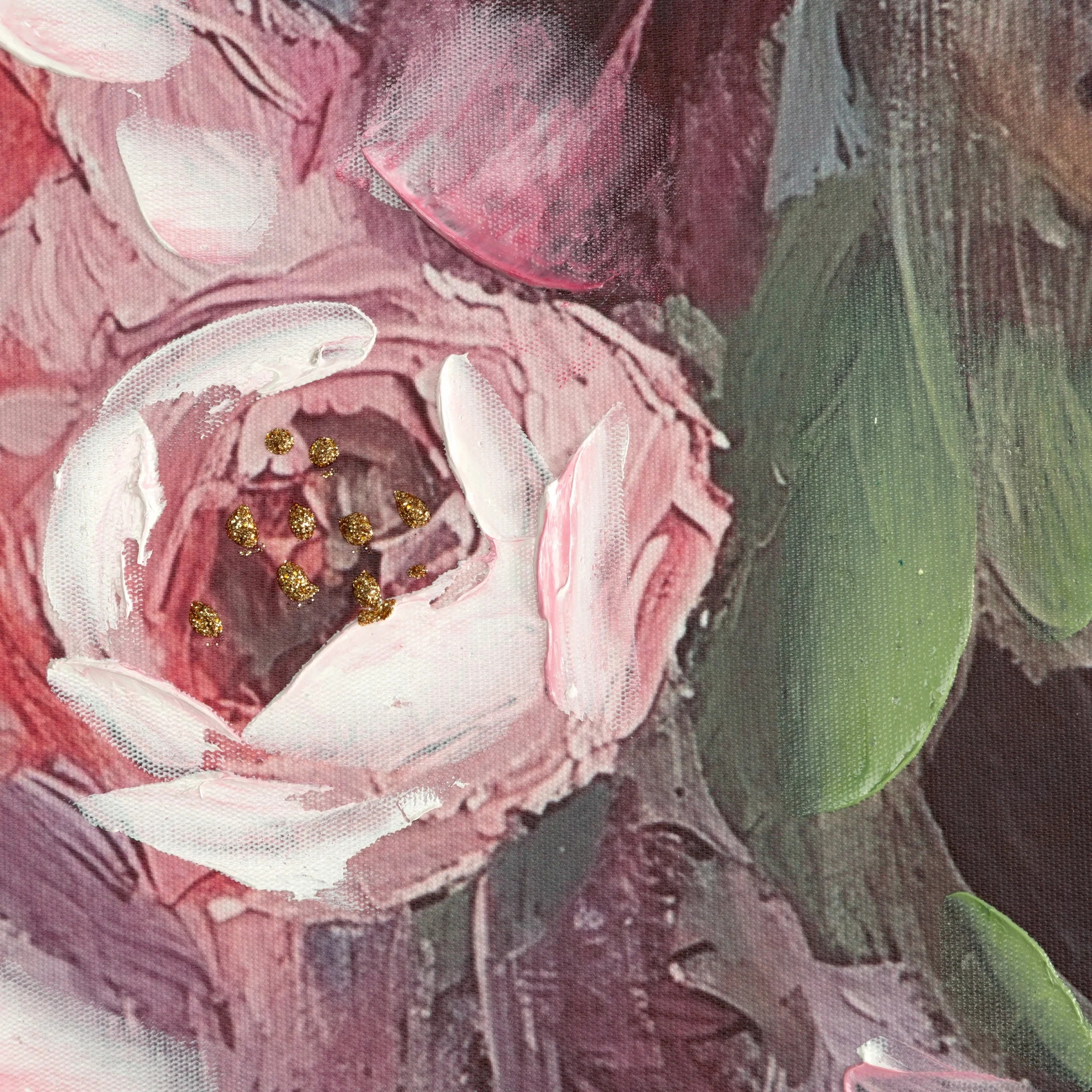 Obraz różowo-jasnobrązowy ręcznie malowany na płótnie portret kobiety z kwiatami 70x100 cm