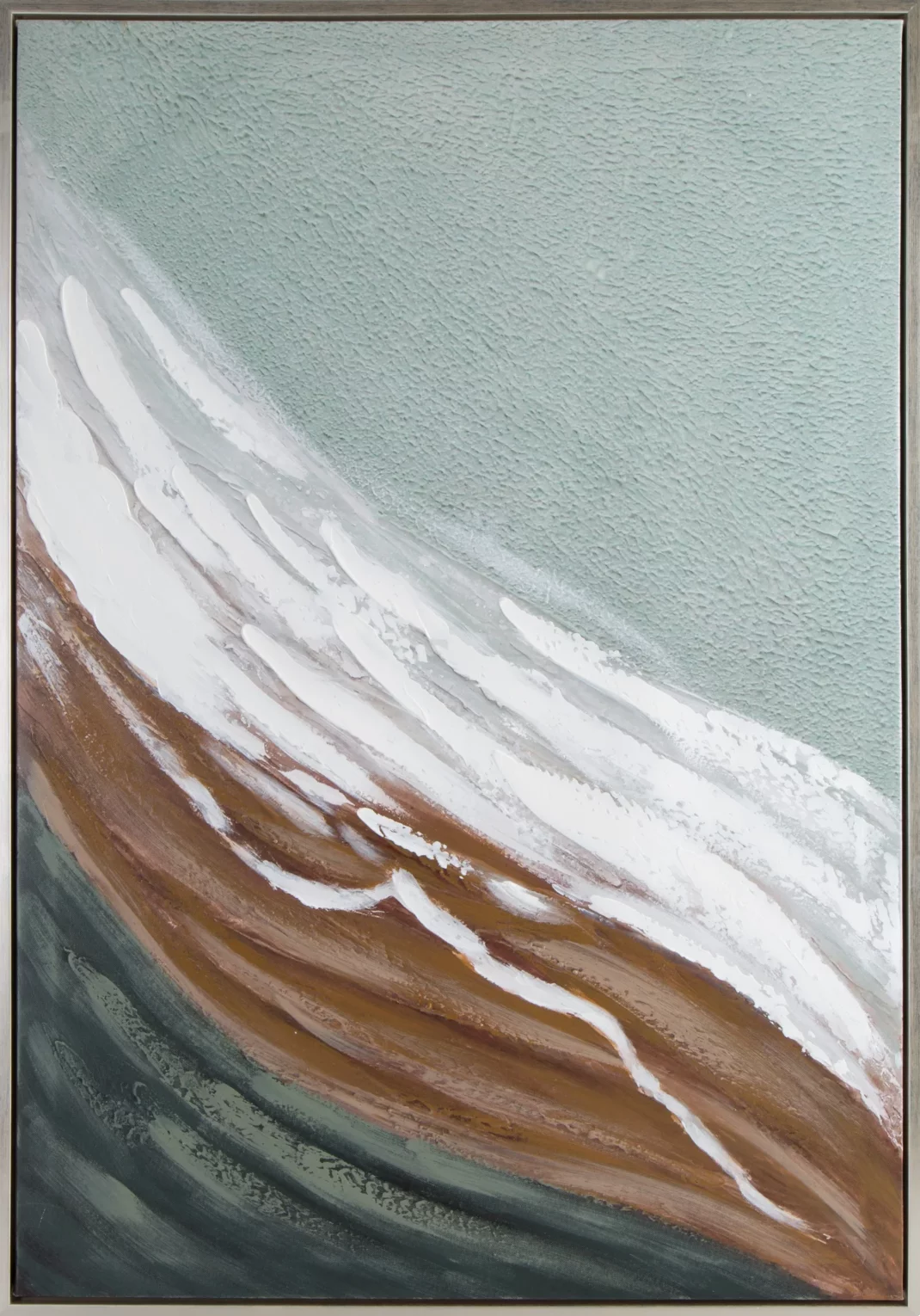 Obraz abstrakcja miętowo, biały ręcznie malowany na płótnie 70x100 cm WELLING 2