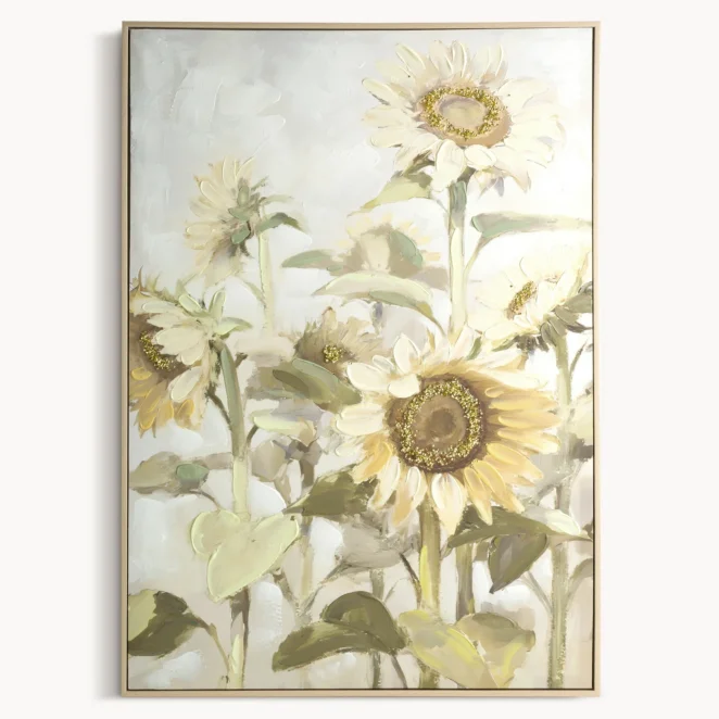 Obraz żółto-zielony ręcznie malowany na płótnie  z motywem słoneczników 62x92 cm