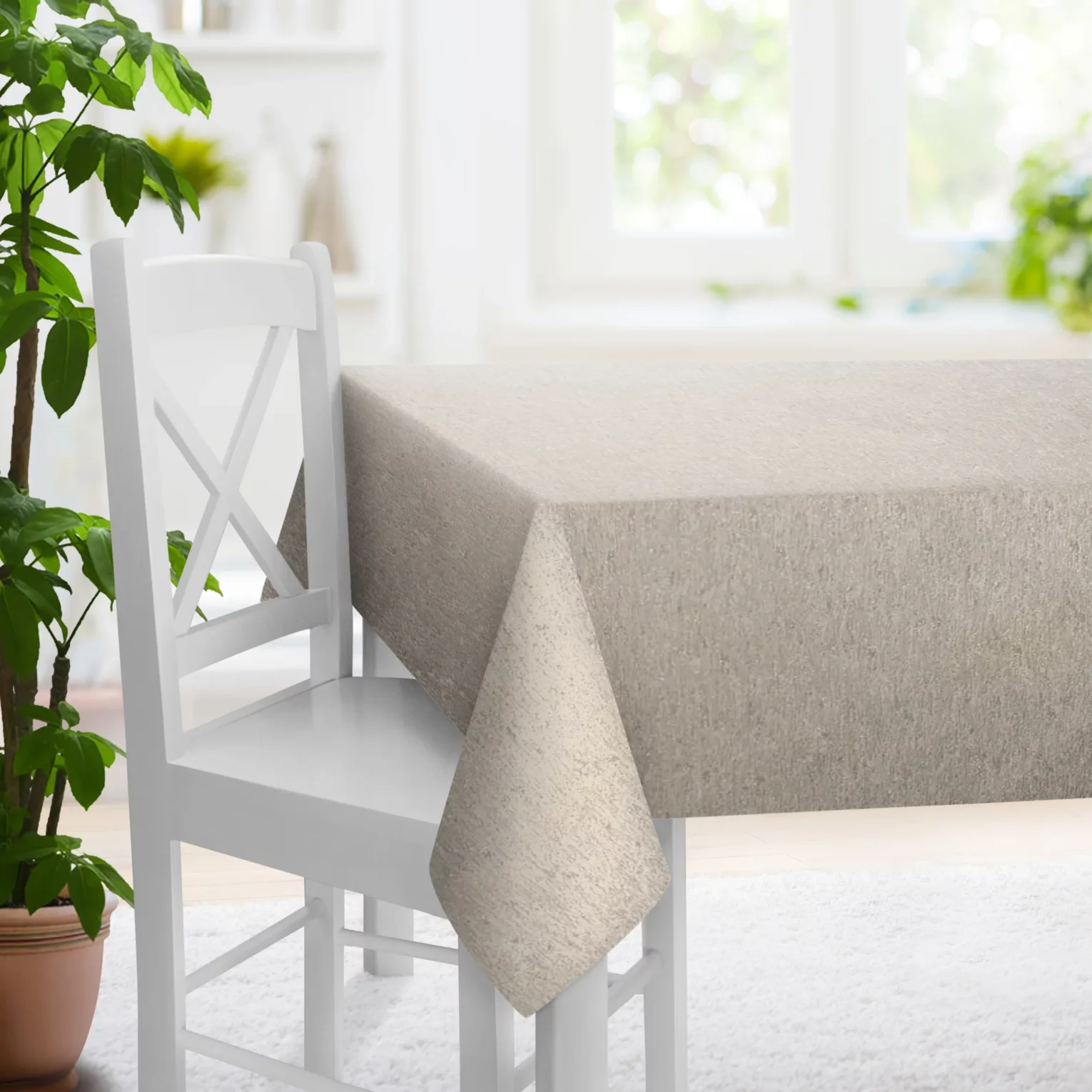 Obrus na wymiar TEXTURE 2 oliwkowo srebrny z miękkiej tkaniny szenilowej z błyszczącym nadrukiem