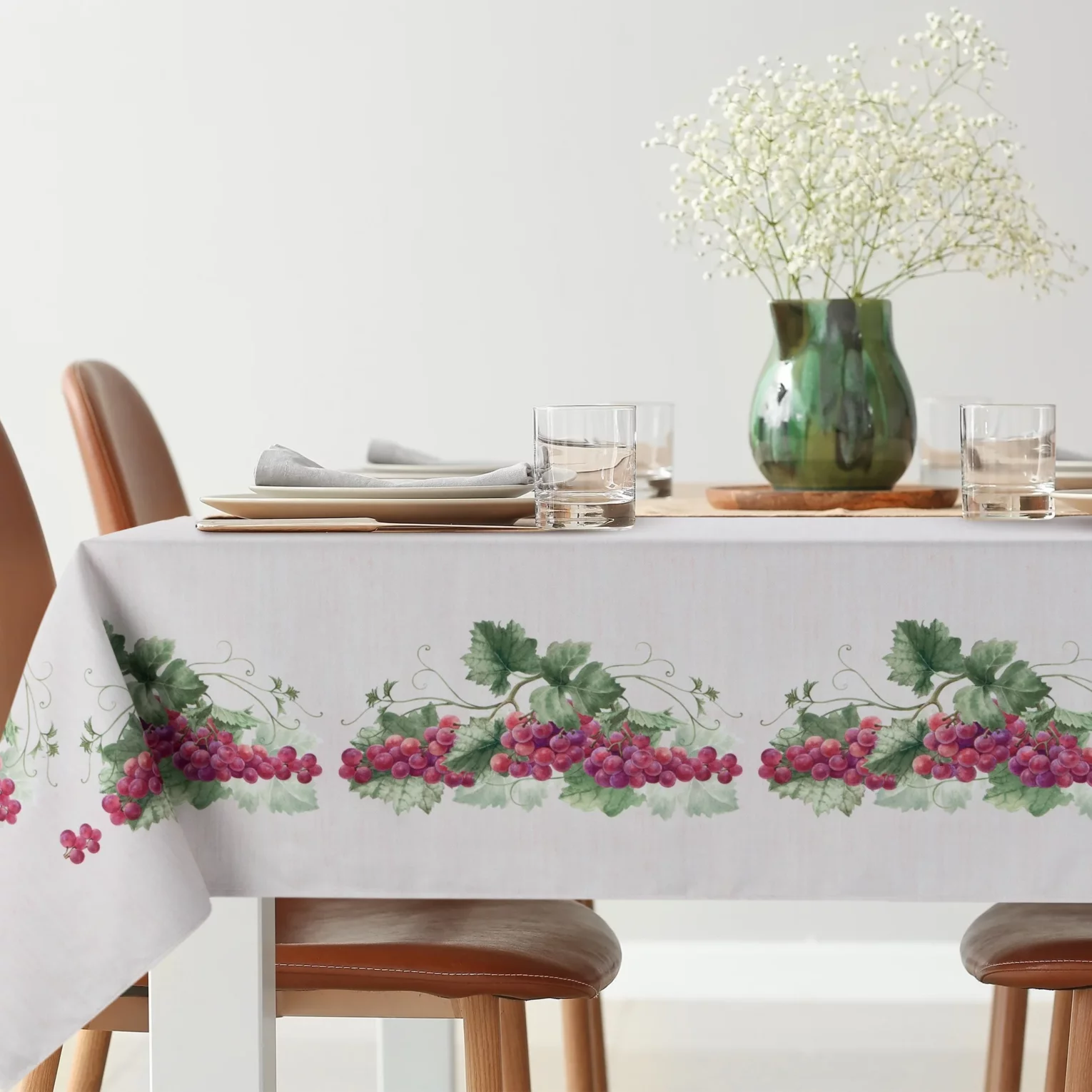 Obrus naturalny 140x180 cm SUMMER 4 z nadrukowanym motywem winorośli