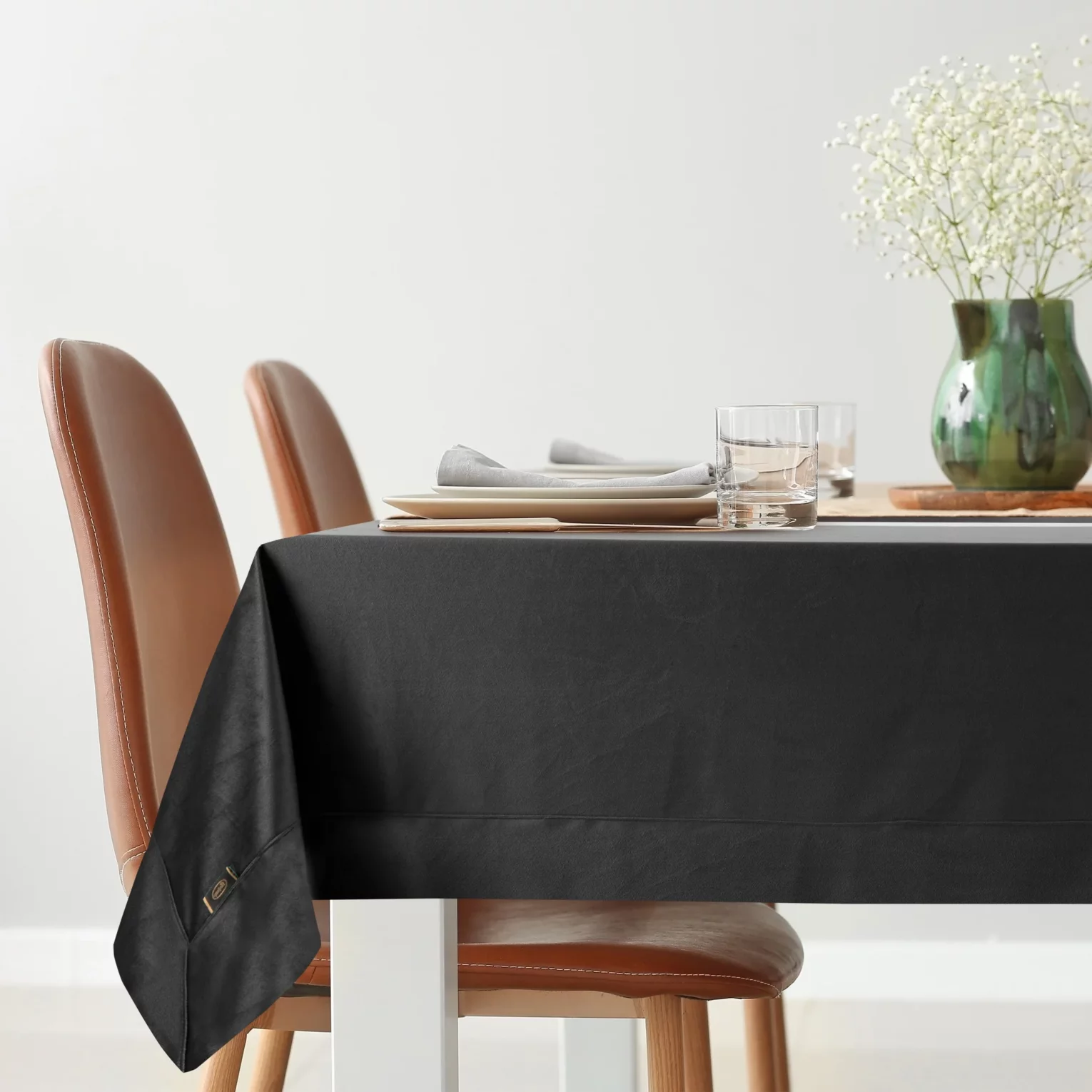 Obrus czarny 145x180 cm welwetowy VELVET z ozdobną listwą