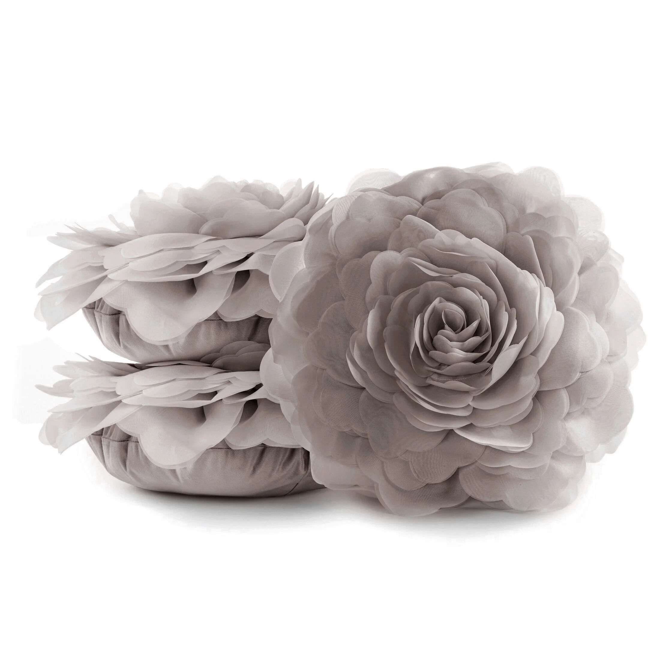 Okrągła poszewka o średnicy 40 cm beżowa z ozdobnym kwiatem 3D FLORES 6