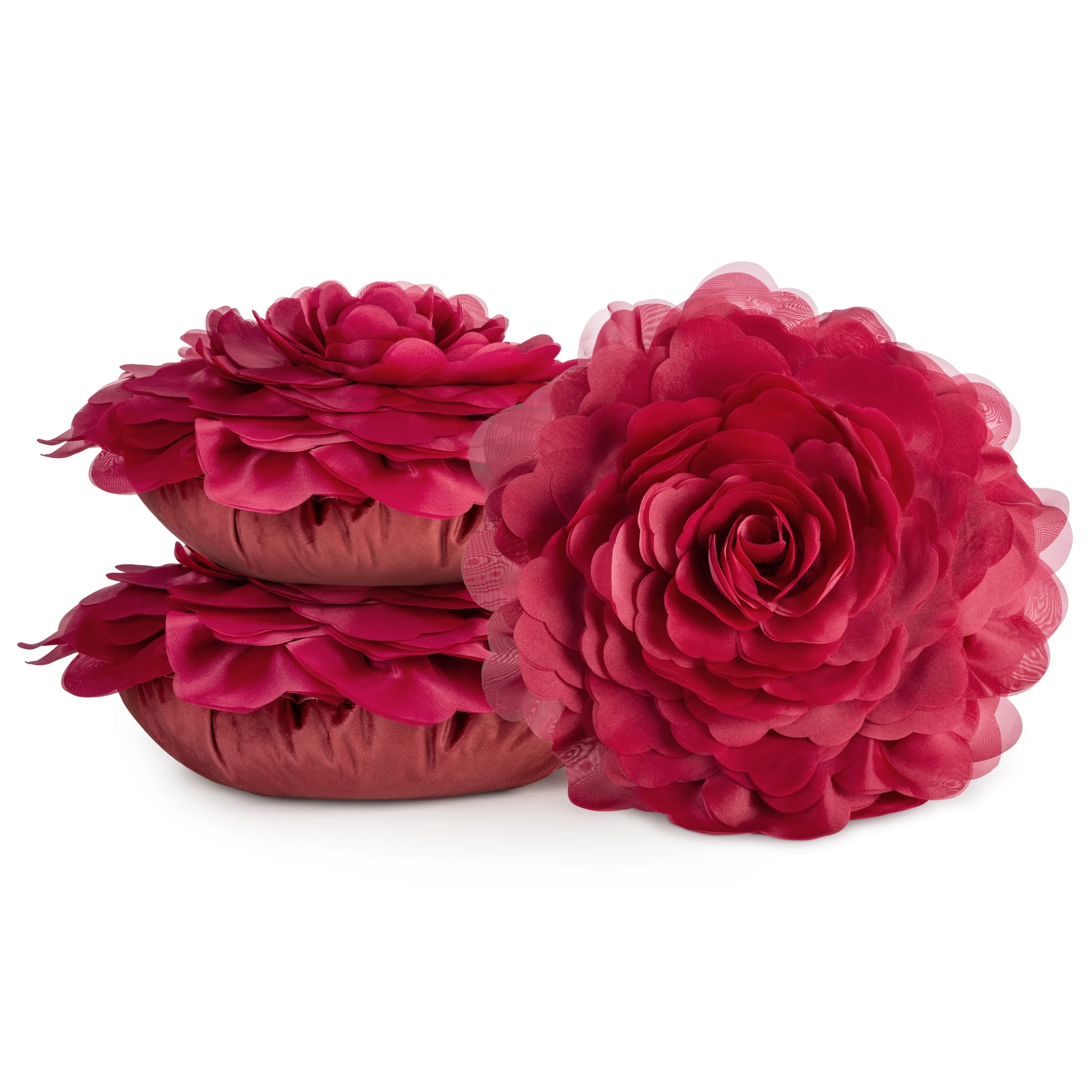 Okrągła poszewka o średnicy 40 cm bordowa z ozdobnym kwiatem 3D FLORES 6