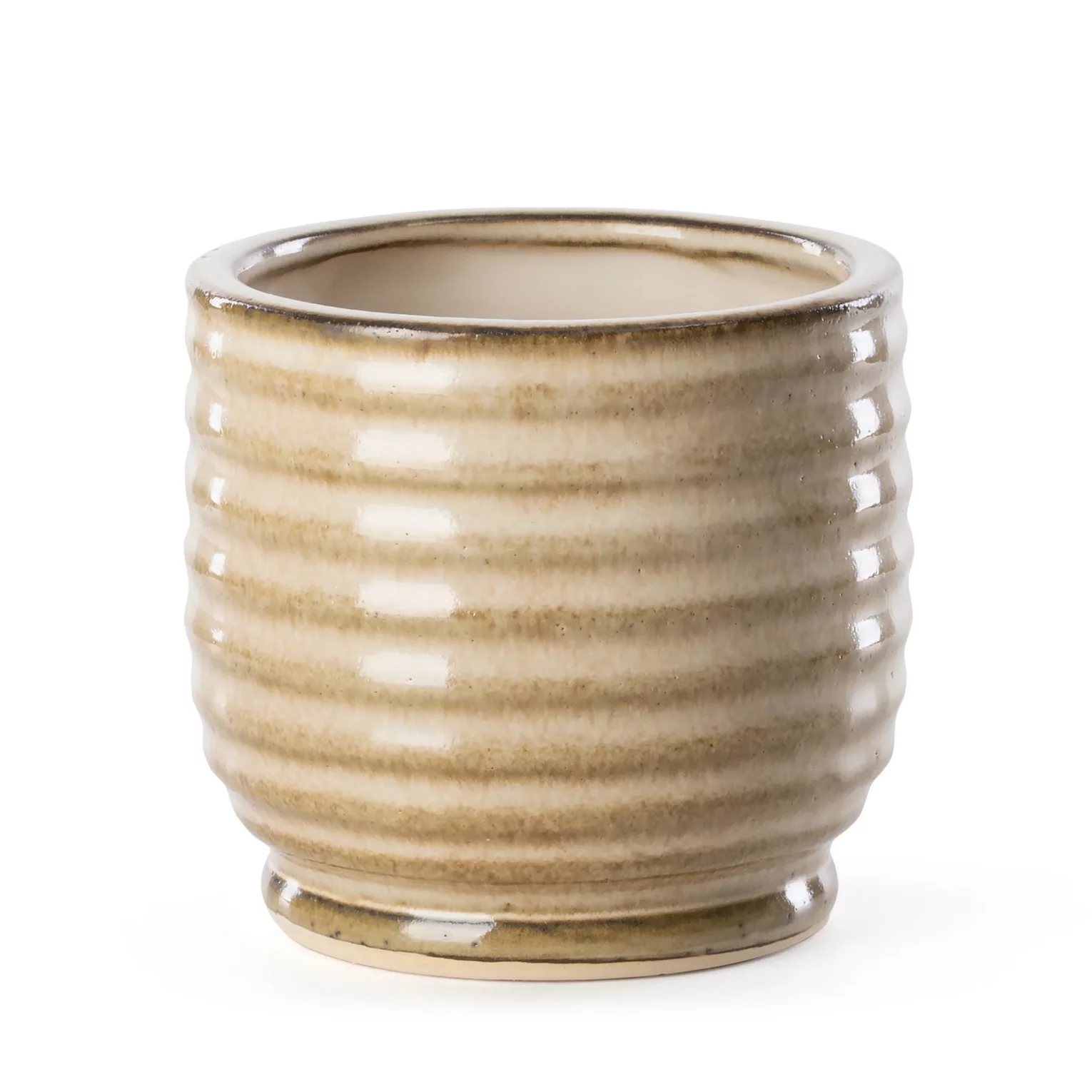 Osłonka ceramiczna jasnobrązowa z poziomymi prążkami średnica 12x11 cm BENA